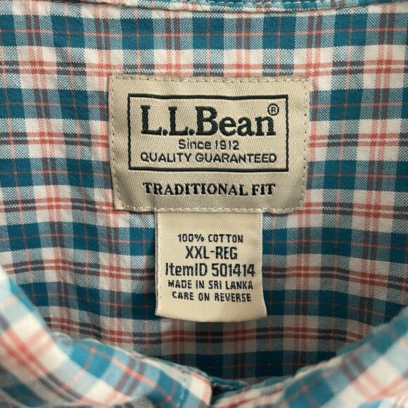 LL Bean Shirt Men XXL Red White Blue Traditional Fit Button Down Short Sleeve - Picture 6 of 7